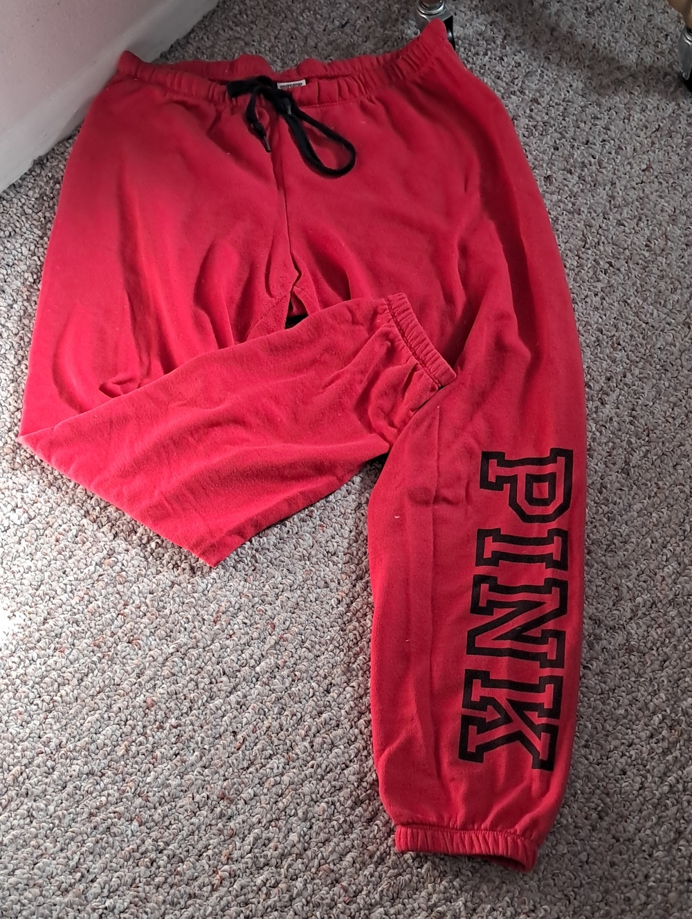 PINK Victoria's Secret Red Jogger Sweatpants with Black Logo